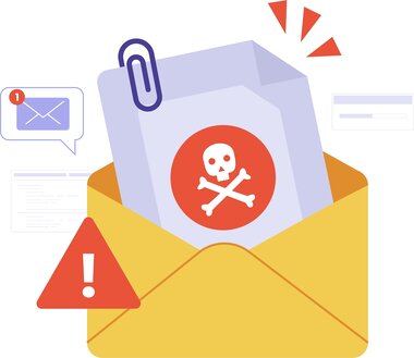 Zararlı ek ve uyarı işareti taşıyan bir e-posta iletisi