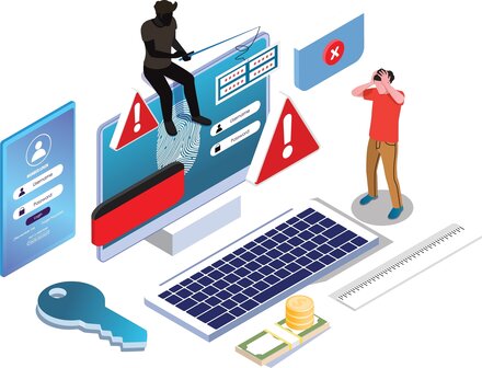 An attacker imitating fake login and password reset screens to harvest user credentials