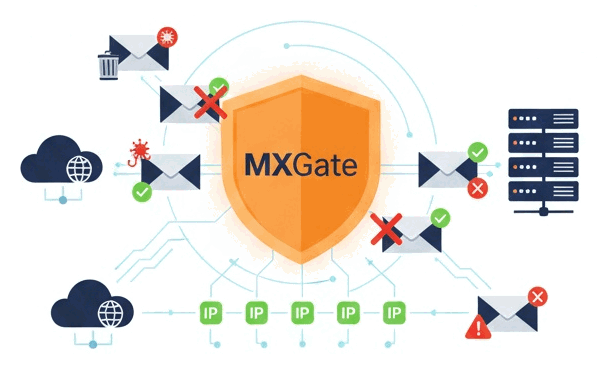 MXGate'in tehditli e-postaları engelleyip temiz e-postaları sunuculara yönlendirmesi
